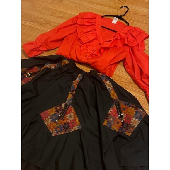 Malco Modes 2 Piece Square Dance Set Rockabella 3 Layer Skirt/ Ruffle Top M - Picture 4 of 5